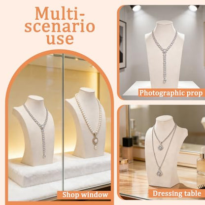 3 Pcs Jewelry Display Busts Velvet Necklace Display Stand Mannequin Holder for Necklace and Pendants Chain Organizer Jewelry Showcase for Selling, Trade Shows and Home Display (Beige)