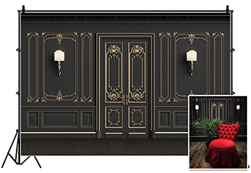 Leyiyi 6x4ft Vintage Room Inside Backdrop European Frame French Door Modern Castle House Cementery Wall Vintage Lantern Photo Background Cowboy Kids Birthday Portrait Studio Prop Vinyl Wallpaper - color: Black, size: 6x4ft