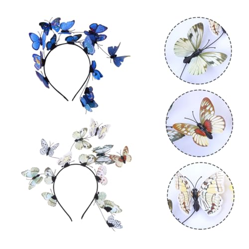 2 Pieces Bridal Butterfly Headbands for Women, Solid Color Hairbands in Blue and Neutral, Wedding Photo Props and Creative Hair Accessories for Brides
