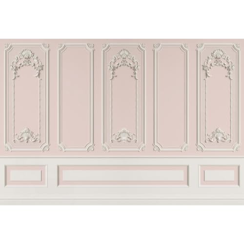 Leyiyi 5x4ft Pink White Vintage Room Inside Backdrop European Frame Modern House French Castle Cementery Wall Retro Style Photo Background Cowboy Kids Birthday Portrait Studio Props Vinyl Wallpaper - color: Pink White, size: 5x4ft