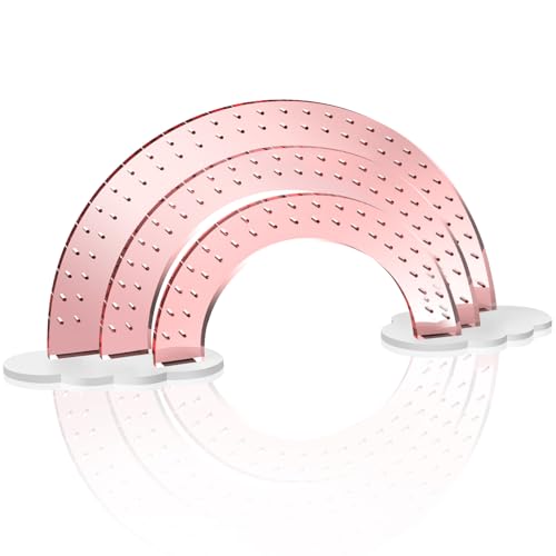 NiHome Rainbow Shaped Gradient Acrylic Earring Organizer with 140 Holes, Jewelry Display Stand with White Cloud Base for 70 Pairs of Earrings for Home,Travel, Vanity Use (Rose Gold Mirror Finish) - color: Rose Gold Mirror Finish
