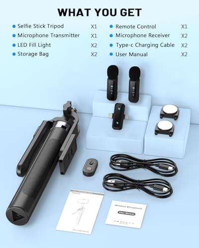 Yeaki Vlogging Kit for iPhone/Android, 71" Selfie Stick Tripod for iPhone with Light, Wireless Remote & Microphone, Adjustable Phone Tripod for TikTok/YouTube Starter Content Creator Essentials Kit