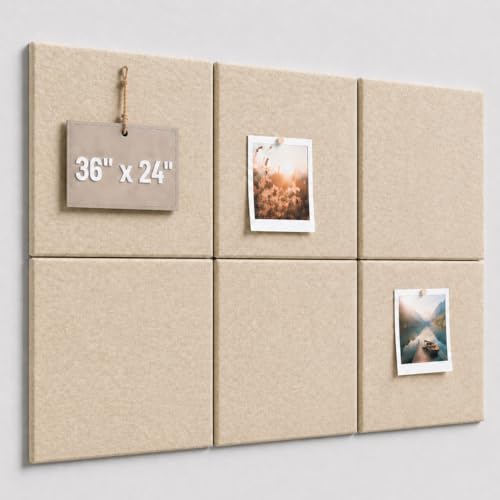 Large Cork Boards for Walls – 36" x 24" Self Adhesive Felt Wall Tiles, Ideal for Office Black Bulletin Board, Easy to Install Pin Board Photo Board(Beige) - color: Beige, size: 24" X 36"