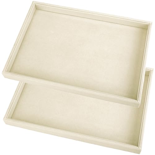 2 Pcs 13.8" x 9.5" Velvet Jewelry Tray Jewelry Display Tray Flat Tray, Stackable Empty Plate Trays for Earrings Necklaces Bracelet Rings Display Showcase - Light Khaki - color: Light Khaki, size: Flat Tray 13.8"x9.5"