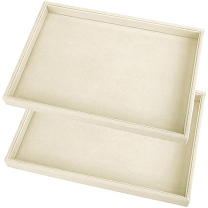 2 Pcs 13.8" x 9.5" Velvet Jewelry Tray Jewelry Display Tray Flat Tray, Stackable Empty Plate Trays for Earrings Necklaces Bracelet Rings Display Showcase - Light Khaki - color: Light Khaki, size: Flat Tray 13.8"x9.5"