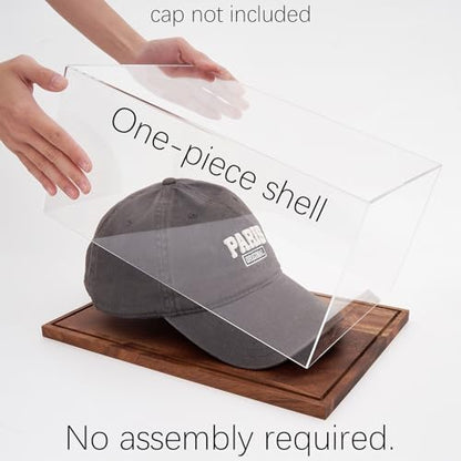 LITY Hat Display Case, No Assembly Required Clear Acrylic Baseball Cap Stand, UV Protection Signed Hat Transparent Showcase, Cap Display Box with Solid Wood Base Risers & Hat Shaper - size: 1 Pack Cap