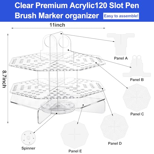 Eersida 120 Slot Acrylic Pen Holder Pen Clear Pencil Holder Display Stand Marker Organizer Acrylic Desktop Organizer the Hole Diameter Is 0.5 Inch for Art Supply Makeup Brushes Storage Craft Shows