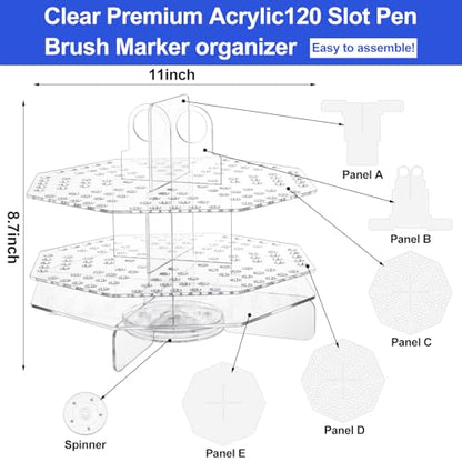 Eersida 120 Slot Acrylic Pen Holder Pen Clear Pencil Holder Display Stand Marker Organizer Acrylic Desktop Organizer the Hole Diameter Is 0.5 Inch for Art Supply Makeup Brushes Storage Craft Shows