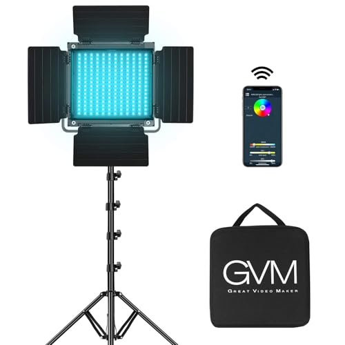 GVM RGB LED Video Light, 800D Studio Light with APP Control Lighting Kit Photography Light 1 Pack with 8 Kinds Scene Lights, 3200-5600K CRI 97 LED Panel Light for YouTube Studio, Video, Portrait - size: 1 pack
