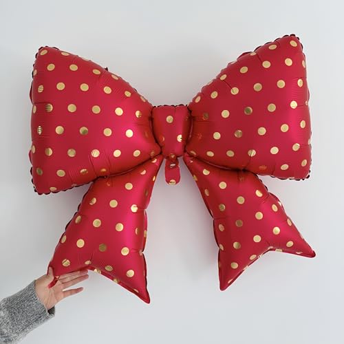 4Pcs Red Pink Bow Balloons Decor 38 Inch/Polka Print coquette Birthday Decorations for Girls Women, Valentines Day, Galentines Party Bachelorette Bridal Shower Wedding Engagement Photo Booth Props - color: Red Pink Polka Dots