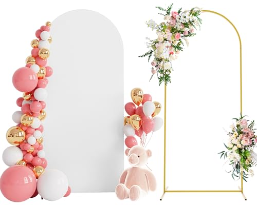 Wokceer 6 FT Wedding Arch Backdrop Stand and White Arches Cover, Metal Arch Backdrop Stand with Cover for Birthday Party Wedding Ceremony Bridal Baby Shower Event Decor - color: White, size: 6x2.6FT