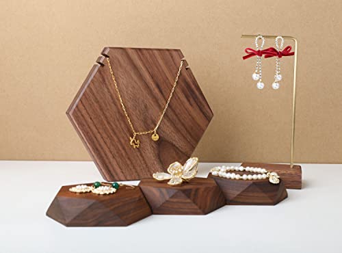 Wood Necklace Display Stand, Walnut Hexagon Board Jewelry Holder for Show, Hanging Long Necklace Retail Jewelry organizer【Hexagon Necklace holder-Large】 - color: Walnut, size: Large