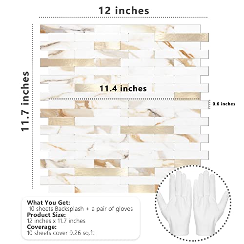 STICKGOO Peel and Stick Backsplash Tile, Stick on Backsplash for Kitchen and Bathroom, Calacatta Gold Marble Look PVC Mixed Metal Gold Self Adhesive Wall Tiles(10 Sheets) - color: Calacatta Gold Mixed Metal Gold