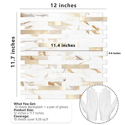 STICKGOO Peel and Stick Backsplash Tile, Stick on Backsplash for Kitchen and Bathroom, Calacatta Gold Marble Look PVC Mixed Metal Gold Self Adhesive Wall Tiles(10 Sheets) - color: Calacatta Gold Mixed Metal Gold