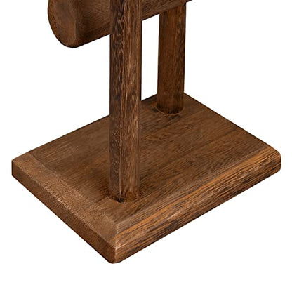 Ikee Design 2 Tier Wooden Jewelry Bracelet Watch Display Tower, Bangle Scrunchie Necklace Holder Storage Stand, 7.9 W x 4.3 D x 9.4 H in, Brown Color - color: Brown