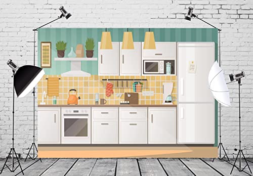 BELECO 15x8ft Fabric Kitchen Backdrops for Photography Kids Cartoon Kitchen Background for Baking Cooking Party Decorations Birthday Banner Baby Children Portrait Photoshoot Studio Booth Props - size: 15x8FT