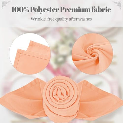 PLOYMONO Peach Heavy Duty Cloth Napkins - 17 x 17 Inch Solid Washable Polyester Dinner Napkins - Set of 8 Napkins with Hemmed Edges - Great for Weddings, Parties, Banquets Dinner & More - color: Peach