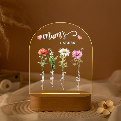 Personalized Mum's Garden Night Light, Custom Birth Month Flower with Kids Names LED Night Light, Grandma Garden Lamp, Family Birth Flower Keepsake, Mothers Day Gift - color: Style 7