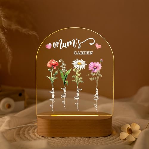 Personalized Mum's Garden Night Light, Custom Birth Month Flower with Kids Names LED Night Light, Grandma Garden Lamp, Family Birth Flower Keepsake, Mothers Day Gift - color: Style 7