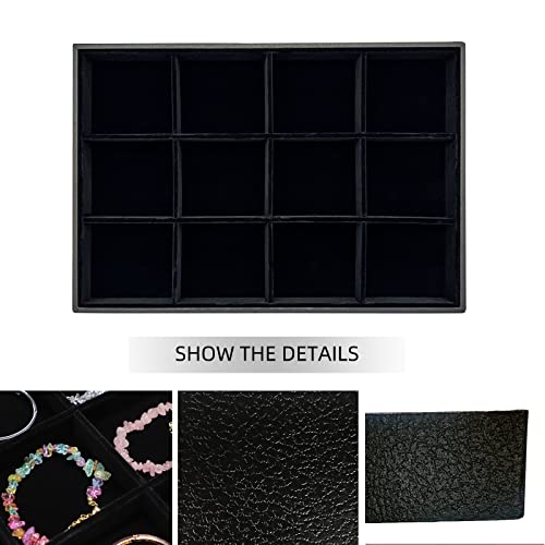 Wudygirl 12 Grid Jewelry Tray Display Stackable Storage Earring Brooch Velvet, Black (12 Grid Jewelry Tray) - color: Black 12 Grid, size: 1 Pcs