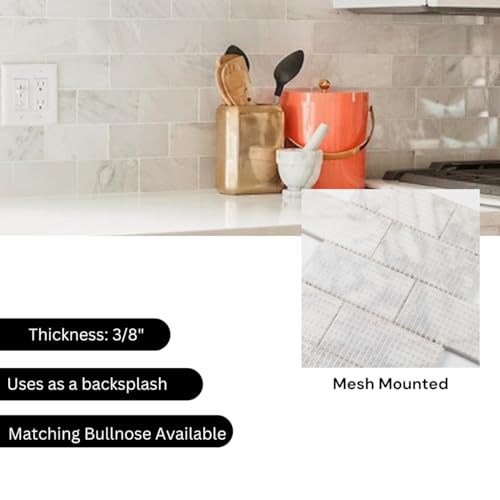Tenedos Italian Carrara Bianco White Gray Marble 2x4 Brick Honed Mosaic Floor Wall Tile Backsplash for Kitchen, Bathroom Shower, Fireplace ((4 Sheets)) - size: (4 Sheets)