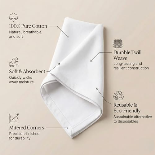 ACCENTHOME Accent Home 100% Cotton Napkins, Delicate Cloth Napkins for Dinners, Parties and Weddings，18 x 18 Inch Set of 12 - White - color: 12 - White - Twill, size: 18"x18" - Pack of 12