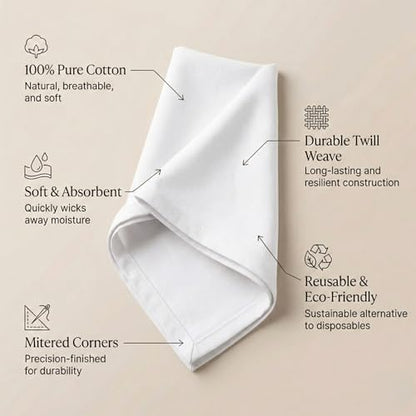ACCENTHOME Accent Home 100% Cotton Napkins, Delicate Cloth Napkins for Dinners, Parties and Weddings，18 x 18 Inch Set of 12 - White - color: 12 - White - Twill, size: 18"x18" - Pack of 12