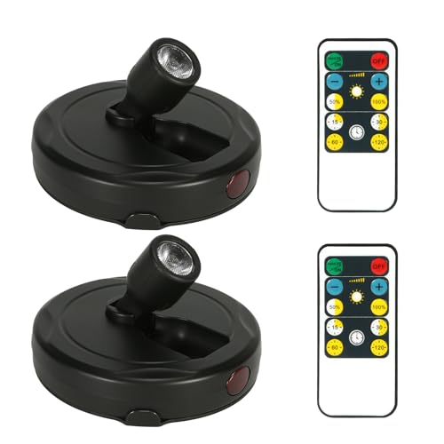 Cordless Spotlight Battery Operated, Indoor Plant Light, LED Display Puck Lights, Dimmable Accent Lighting with Remote, Uplight for Picture Tree Painting Gallery Dartboard Art Photo - color: Pure Black