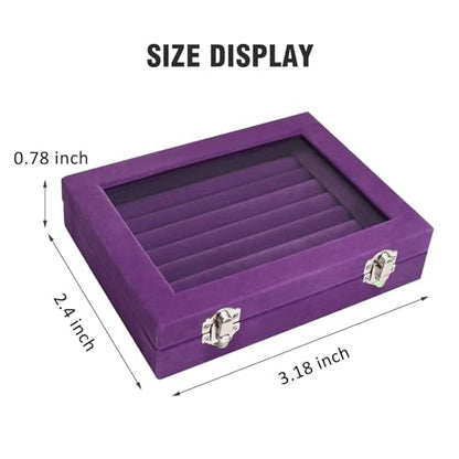 Vicoter Rings Organizer Tray 7 Slots Velvet Jewelry Earring Storage Box with Transparent lid Jewelry Display Case for Girls Wife Mom Women (Purple) - color: Purple
