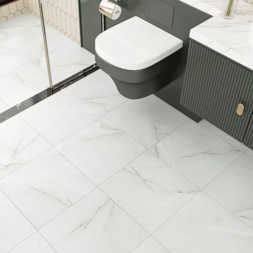 Gray/White Marble Vinyl Flooring Peel and Stick Floor Tile 12''x12'' Waterproof Flooring Planks Self Adhesive Thick Sticky Tiles for Kitchen Bathroom Stick on Floor Tile for Bedroom Basement 16-Sheets - color: Gray/White, size: 16 Tiles