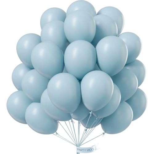 PartyWoo Dusty Blue Balloons 100pcs 12 Inch Light Blue Aqua Boho Latex Helium Balloons for Wedding Graduation Baby Shower Gender Reveal Bachelorette Birthday Under The Sea Party Decorations Blue-F28 - color: Blue-f28, size: 12 inch