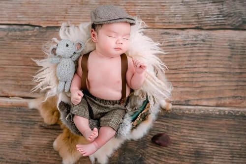 Infant Newborn Photo Outfits Props Baby Photography Crochet Romper Hat Set Monthly Boy Girl Photo Shoot Knitted Berets - color: Brown