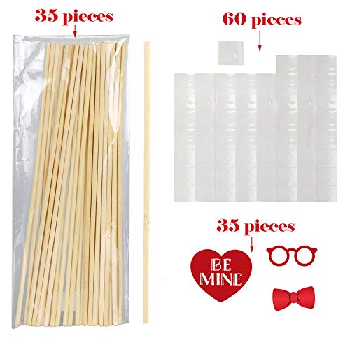Valentines Day Photo Booth Props 35 PCS, DIY Funny Disguise Props Valentines Day Decorations with Love Banner - Valentines Party Supplies Wedding Photo Props
