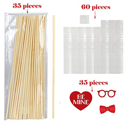 Valentines Day Photo Booth Props 35 PCS, DIY Funny Disguise Props Valentines Day Decorations with Love Banner - Valentines Party Supplies Wedding Photo Props
