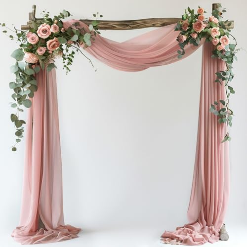 Wokceer Wedding Arch Draping Fabric 28.7"" x 20FT Dusty Rose Drapes Sheer Fabric Backdrop Arch Draping Fabric for Wedding Ceremony Birthday Party Bridal Shower Decoration, 1 Panel - color: Dusty Rose, size: 1 Panel