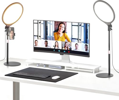 NEEWER Basics 2 Pack 10.5" Desktop LED Ring Light with Stand for Desk/Phone Holder, 3000-6500K Full Screen 15W Panel Lighting for iPhone Recording Streaming Selfie Laptop Webcam Video Conference, R10 - color: Black, size: 10.5"(2Pack)