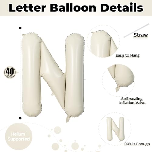 40 Inch Beige One Balloons for 1st Birthday, Cream White Sand One Balloon Letters with Ribbon, Neutral Ivory Alphabet One Balloon for Boys Girls First Birthday 1 Year Old Baby Shower Party Decorations - color: Cream - One