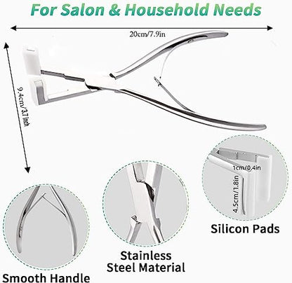 Hair Extensions Tools Kit, Professional Tape in Hair Sealing Pliers Flat Surface Hair Extension Plier Tools with Double Sided Replacement Adhesive Tape Tabs -Silvery