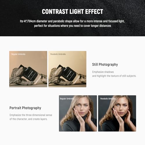 NEEWER 41"/104cm Parabolic Reflective Umbrella Photography with Silver Inner, Soft Lighting with Diffuser Cover, Bag, Quick Fold for Camera Photo Studio Video Light Shooting Monolight Flash, NS1U - color: Silver, size: 41"