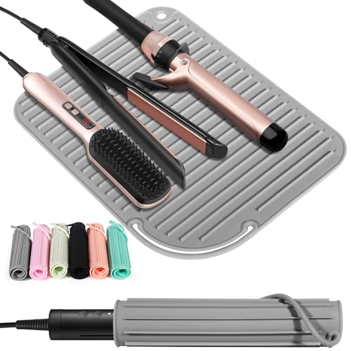 2 Pack Heat Resistant Mat Large Silicone Hot Hair Tools Holder for Curling Irons Flat Iron Hair Styling Tools Mat Portable Vanity Pad - color: Grey, size: 2 PACK