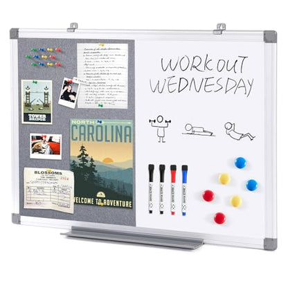 S SWANCROWN 2 in 1 Combo Board Magnetic Whiteboard & Felt Board,Dry Erase Board Bulletin Board Vision Board for Wall,Home,School,Office,24x18inches - color: Grey-vertical, size: 24"W x 18"H