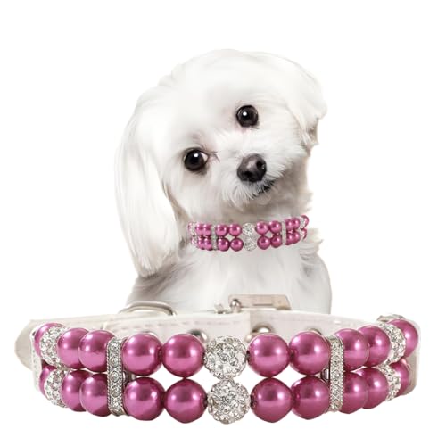 Purple Pearl Collar for Dogs,Crystal Small Dog Collars for Female Dogs,Rhinestone Diamond Puppy Collars Girl for XXS Xs Small Medium Female Kitten,Xs - color: Purple, size: XS Neck 8-9.4''(Tag S)