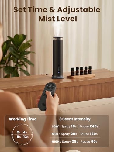 XEITIN Waterless Diffuser with 5 Hotel-inspried Scent Oil - Cold Air Diffuser Up to 2000 Sq.ft for Large Home Office Hotel and Spa, Remote & Panel Control, 4 Timer 3 Scent Intensity Models, 3.4 fl oz