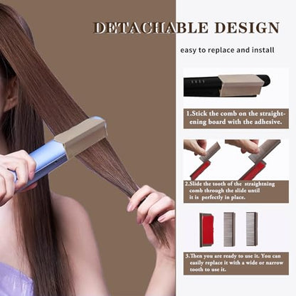Flat Iron Comb Attachment, Removable Hair Straightener, for Black Hair, Professional or Home Use Compact Straightening Styling Tool (Brown)