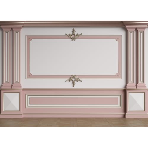 Vintage Pink Room Photography Background Classic Interior Marble Pillars Pink White Wall Backdrop European Frame Castle House Living Room Wallpaper Backdrop Decorations Wedding Props 5x3ft - color: Pink_White, size: 5x3ft