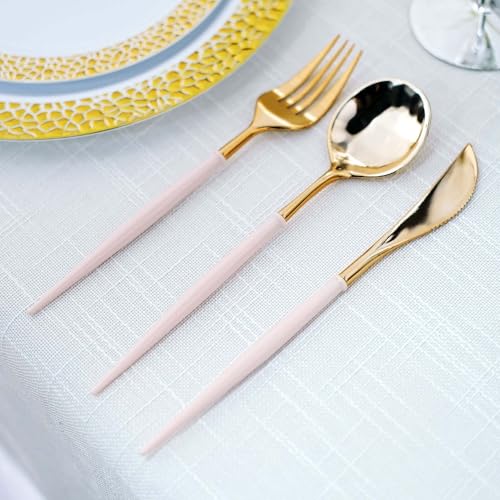 Efavormart 24-Pack 8" Gold and Blush Pink Disposable Plastic Silverware; Modern Dual-Tone Heavy-Weight Cutlery for Whimsical Weddings, Tea Parties and Bridal Receptions - color: Gold/Rose Gold, size: 8"