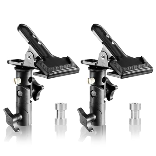 Selens 2 Packs Photography Reflector Clamp Holder Speedlite Hot Shoe Bracket with 1/4"" & 3/8"" Screw Mount with Photo Studio Light Stand, Lighting Umbrella Reflector - color: Two Packs