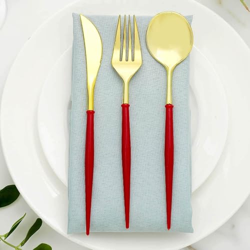 Efavormart 24-Pack 8" Gold and Red Disposable Plastic Silverware; Heavy-Duty Dual-Tone Cutlery with Modern Minimalist Design for Christmas Dinners and Festive Celebrations - color: Gold/Red, size: 8"