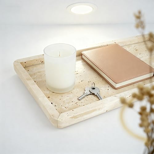 Natural Marble Travertine Vanity Tray, 12 x 6 inch Home Decor Tray for Home,Bathroom, Kitchen, Dresser, Coffee Table, Sink Storage Holder Organizer,Beige Travertine(NS015) - color: Beige Travertine, size: 12" x 6.1" x 0.8"