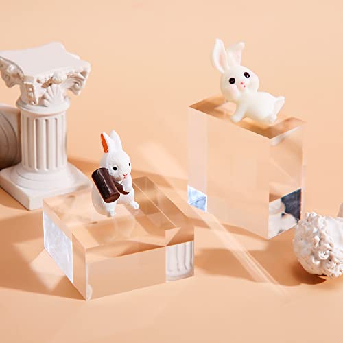 Vicenpal 4 Pieces Acrylic Square Display Block 2 x 1 Inches Clear Polished Cube Jewelry Stand Ring Showcase Holder Base